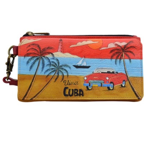 Anuschka Handbags - Anuschka leather hand painted “Viva Cuba” wristlet